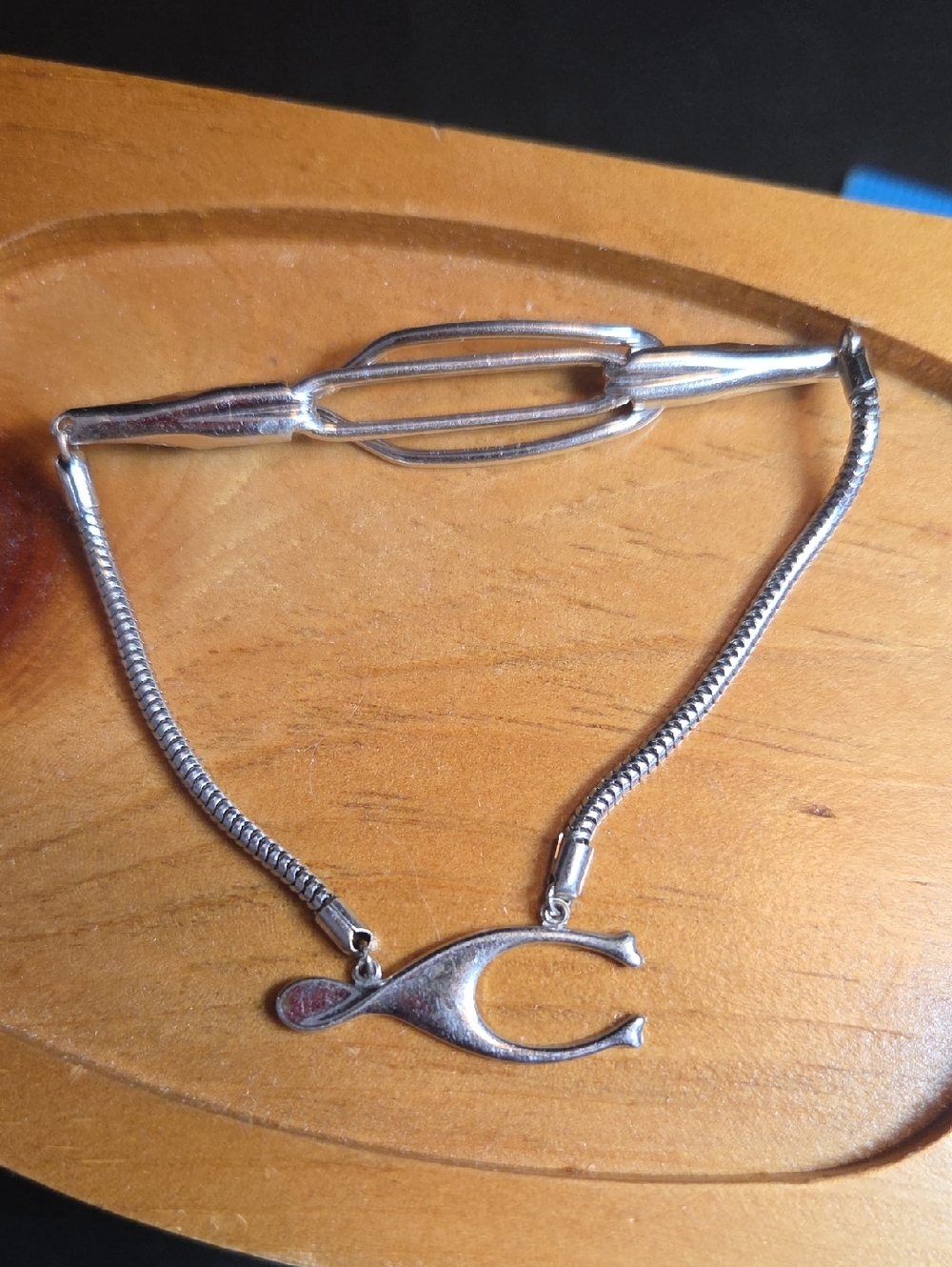 Anson Vintage Signed Silver Tone Wishbone Charm Good Luck Tie Bar